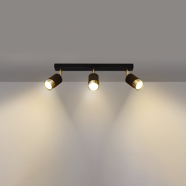 Sollux Φωτιστικό οροφής Nero 3,ατσάλι,3xGU10/40w,μαύρο,χρυσό - Image 3
