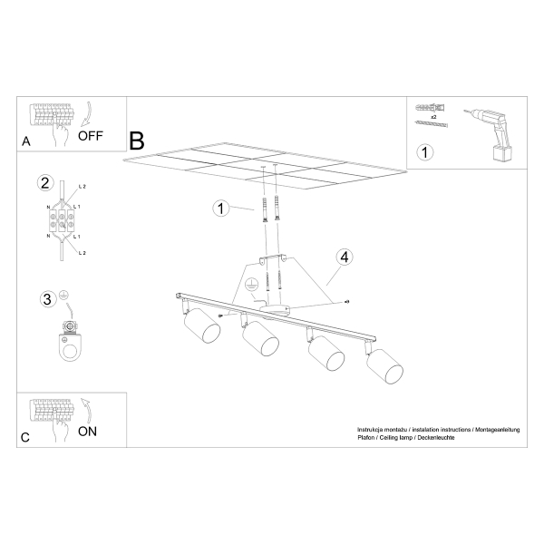 Sollux Φωτιστικό οροφής Lemmi 4,4xGU10/10w, Χρώμα μαύρο - Image 5