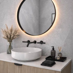 Χειροποίητος Καθρέπτης Iron Circle Slim Φ70,χάλυβας λάμα 3εκ.,Led Φωτισμός