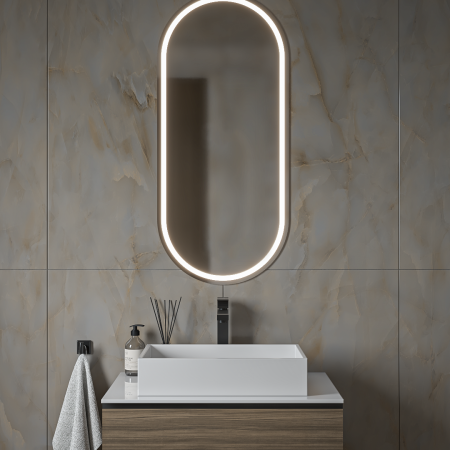 Καθρέπτης τοίχου Semi Oval Mat 45x100 με κρυφό φωτισμό Led