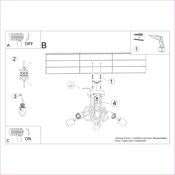 Φωτιστικό οροφής EMBER 5/χάλυβας/ξύλο/5xmax 15W LED