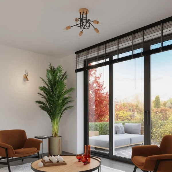 Φωτιστικό οροφής EMBER 5/χάλυβας/ξύλο/5xmax 15W LED