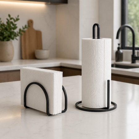 Umbra Squire Σετ Βάση Ρολού & Χαρτοπετσετών Μαύρο – Μεταλλικό