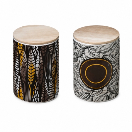 Σετ 2 Κεραμικά Δοχεία Αποθήκευσης με Ξύλινο Καπάκι της 5five